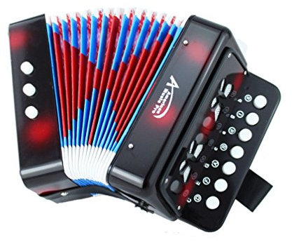 FunnyGoo Oostifun Kinder Kinder Knopf Akkordeon Spielzeug Tastaturinstrumente mit 7 Höhen, 3 Luftventile, Handschlaufe, Early Learning Eduction Instrument Musikspielzeug für Anfänger Schwarz