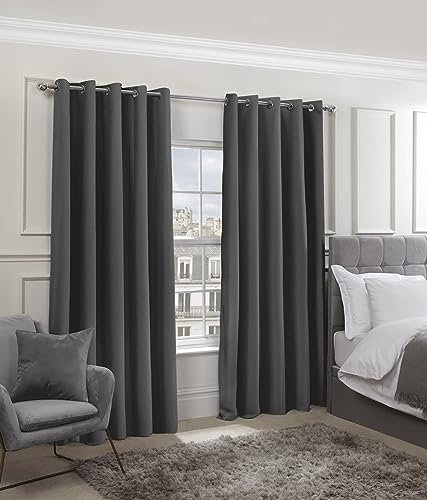 Emma Barclay Cali Eyelet - Woven Thermal Blackout Eyelet Curtains in Charcoal - Width 66 x Drop 90 (168 x 228cm)