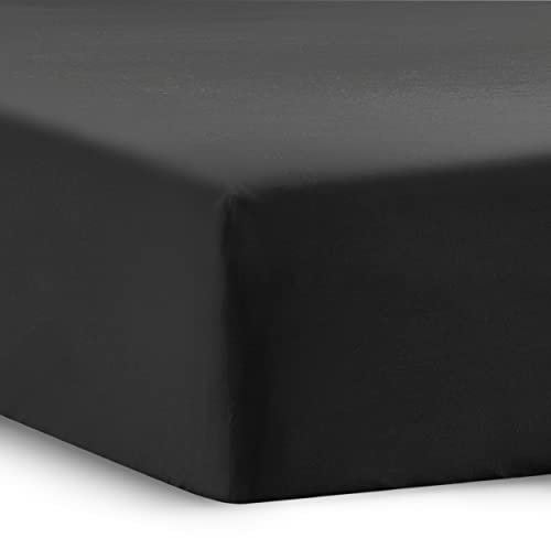 Bedsure King Size Fitted Sheets - Bed Sheets Extra Deep Pocket 16 Inches (40 cm), Soft Brushed Polyester Microfiber Material for King Size Bed, Black, 150x200cm