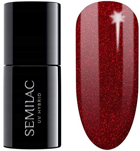 Semilac UV Nagellack Hybrid 347 Pretty Red Glitter 7ml Kollektion Valentines