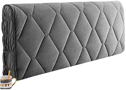 Kopfteilbezug 160/180/200, Bett Kopfteil Bezug Bettkopfteil Hussen Bettkopfteil Husse/Bezug/überzug Abdeckungen Für Schlafzimmer Elastischer Samt Material Verdicken,Grey-180cm
