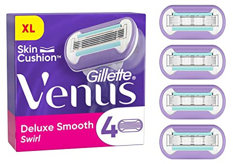 Gillette Venus Deluxe Smooth Swirl Rasierklingen für Rasierer Damen, 4 Ersatzklingen für Damenrasierer mit 5-fach Klinge, die für eine anhaltend extra glatte Rasur sorgen