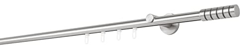 ondeco Gardinenstange auf Maß Innenlauf 20mm Rille 1-lauf Vorhangstange Wandträger 6,5cm Stilgarnitur Gleiter für Vorhänge Edelstahl-Optik 180cm
