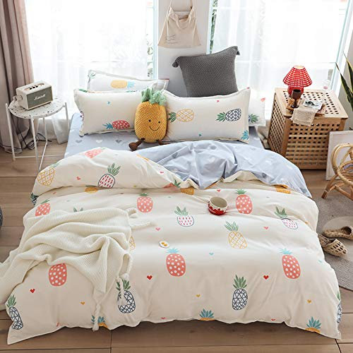 RFFLUX 100% Microfaser Bettwäsche 200x200 cm 3teilig mit Reißverschluss 3D Cartoon Obst Ananas Sommerbettwäsche Sets Warme Winter Weich und Angenehme Bettbezug mit 2 Kissenbezug 80x80 cm