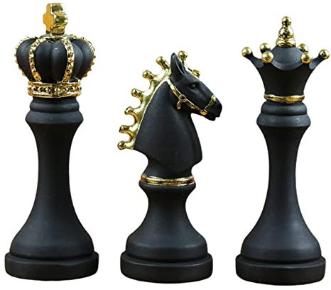 Fenteer 3er-Pack Schachfiguren Statue Skulptur Ornament Sammelfigur Einrichtung Wohnkultur Kunst Zeitgenössische Bürotischdekoration, Schwarz