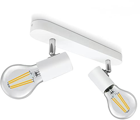 KYOTECH Deckenlampe E27 Deckenstrahler 2 Flammig 350° Schwenkbar Max. 60W Vintage Deckenleuchte E27 Spotleuchte Drehbar Weiß Deckenspots für Wohnzimmer, Schlafzimmer Ohne Leuchtmitte