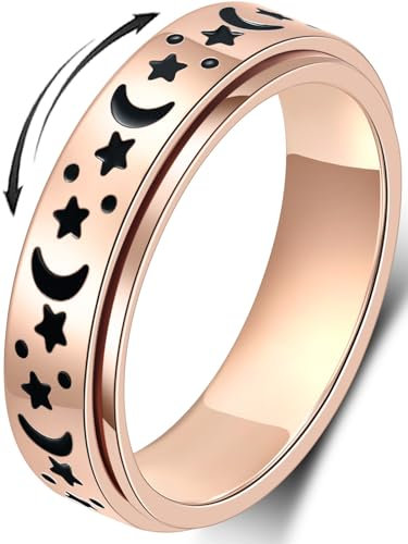 MHWTTY Fidget Spinner Ring, Angstring für Frauen, Fidget-Ringe für Angstzustände, Fidget-Ringe, Angstspielzeug, Angstabbau, Fidget-Spinner-Ring, Herren, Fidget-Spielzeug, 8 UK, Gold, Rose, Edelstahl