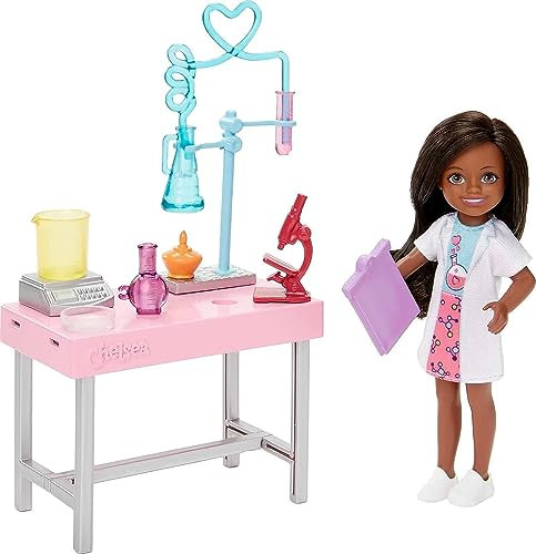 Barbie Chelsea Doll and Accessories, Can Be Scientist Playset with Small Doll, Lab Table and Science-Themed Accessories, HJY36