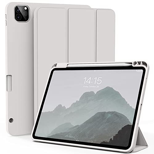 ZOYU Hülle für iPad Pro 12,9 Zoll 6./5./4 Generation 2022/2021/2020 mit Stifthalter, einfache weiche TPU-Rückseite, Auto Schlafen/Wecken für iPad 12,9 Zoll Hülle, Hellgrau