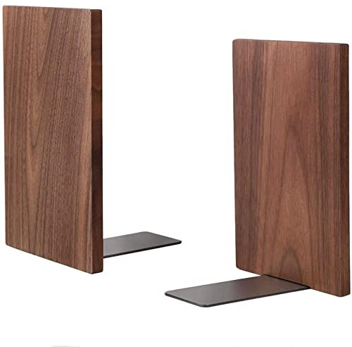Muso Wood Buchstützen aus Massivem Walnuss Holz - Buchstütze Holz für Regale - 1 Paar Bücherstützen für Schule, Büro und zu Hause (18x12x10.5cm)