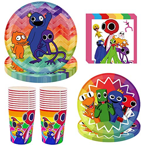 NA 80PCS Game Theme Tableware Set - Colorful Friends Plates, Cups, and Napkins for Kids Cartoon Party - Serves 20 Guests