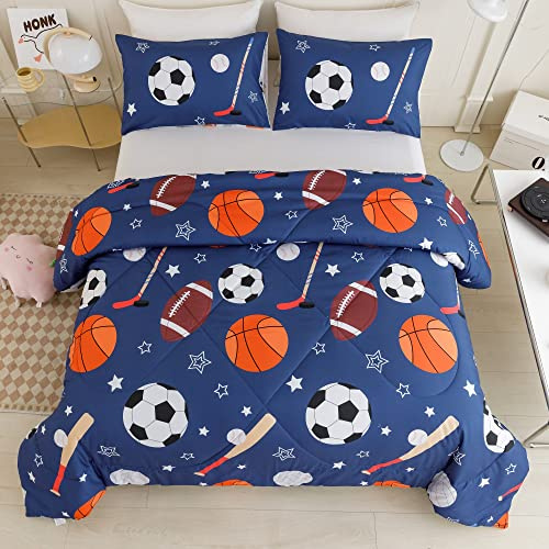 RYNGHIPY Kinder-Bettwäsche-Set mit Sportmotiven, Basketball, Fußball, Baseball, Tennis, Bedruckt, für Teenager, Jungen, Mädchen, super weich, leicht (Bälle, voll)