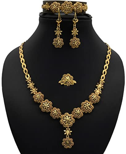 LAYCHEN Schmuck Sets Blume Halskette Hawaiian Gold Schmuck Ohrring Ehering Afrikanisch Nigeria Äthiopisch Araber