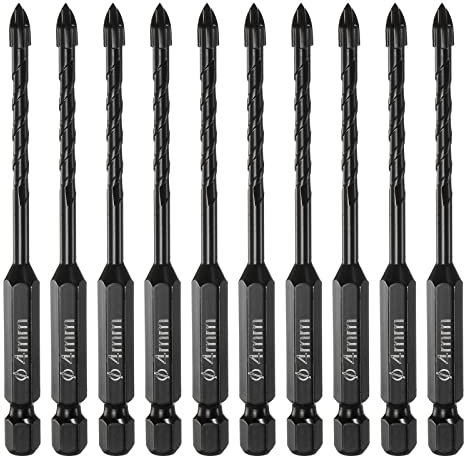 sourcing map 10pcs Masonry Drill Bits, 4mm Concrete Drill Bit 1/4 Hex Shank Ceramic Tile Drill Bit Carbide Tip for Brick, Glass, Plastic, Ceramic Tile, Wall Mirror, Black