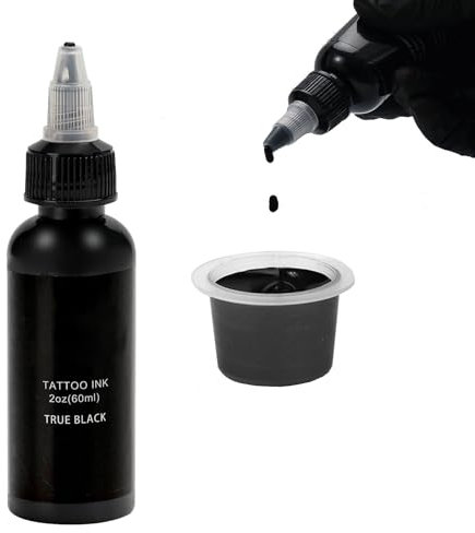 FONPOO 2 oz Tattoo Tinte, 60ml Tattoo Farbe Schwarze, Tattoofarbe für Liner und Shader, Tattoo Body Art Tinte, Tattoo Zubehör (Schwarz)