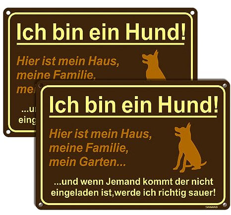 SINMAO 2 Stück Hundeschilder Warnung Format A4, Ich Bin Ein Hund, Hier ist Mein Haus,Meine Familie,mein Garten und Wenn Jemand Kommt der Nicht Eingeladen ist,Werde Ich Richtig Sauer