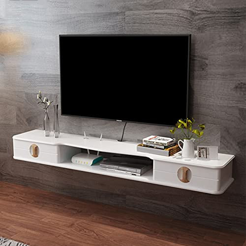 JUNNIU Schwimmendes Unterhaltungsregal, an der Wand montierter TV-Ständer, schwimmendes Medienregal, TV-Konsoleneinheit, Wand-TV-Schrank, Aufbewahrungsregale, Möbel mit 2 Schubladen für Wohnzimmer,
