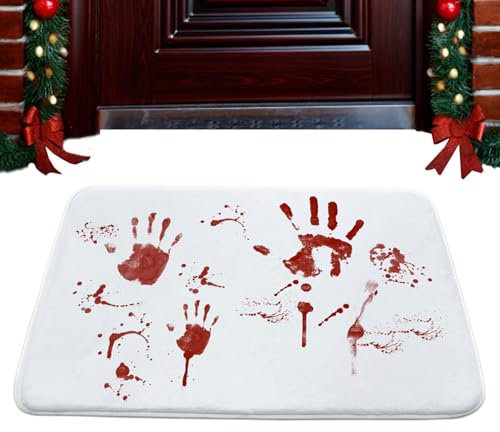 ORTUH Halloween-Deko-Teppich, Blut-Badematte, Strapazierfähige Teppichteppiche Gruselige Blutpads mit roten Fußabdrücken, Halloween-Dekor für Badezimmer, Tür, Schlafzimmer, Verandas