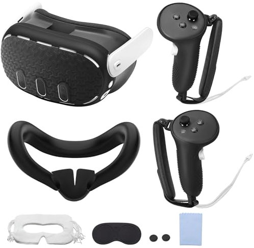 TiMOVO VR zubehör Set für Meta Quest 3, inklusive Controller-Griff × 2, VR Shell Schutzhülle, Gesichtsabdeckung, Linsenabdeckung, Daumenklemmen×2, Augenabdeckung×10, Schutzhülle für Quest 3 Zubehör