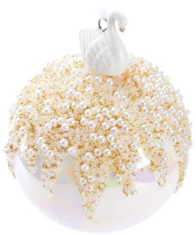 BRUBAKER Adorno de Navidad Premium Perla con Figura de Porcelana Cisne - Adorno de Vidrio para el Árbol de 10 cm - Hecho a Mano - Adorno de Navidad para el Árbol de Navidad - Color Blanco