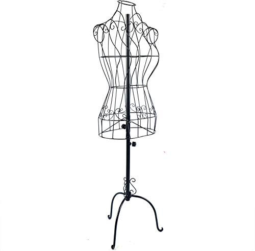 Metall Schneiderpuppe Damen Schaufensterpuppe Mannequin Eisendraht 140-170cm Höheverstellbar Kleiderständer Dekobüste Schneiderbüste Kleiderpuppe Damenbüste, Schwarz