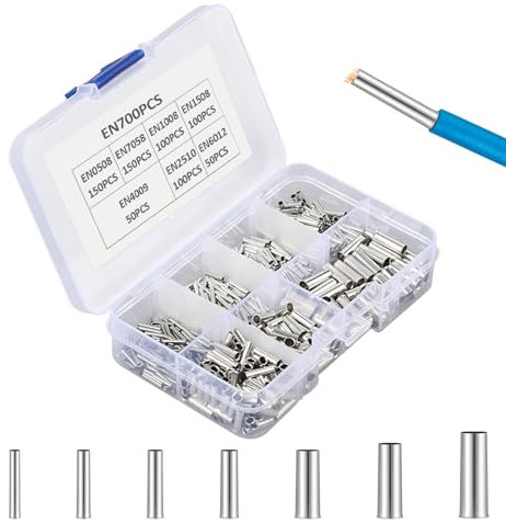 Jeffdad 700 Pcs Wire Ferrules Kit, 7 Sizes Wire Copper Crimp Fitting Ferrules, 22-18 AWG 16-14 AWG 12-10 AWG Non Insulated Wire Connectors Electrical Cable Pin Cord End Terminals