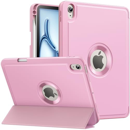 MoKo Funda para iPad Air 11 (M3 2025 / M2 2024) iPad Air 4 & 5 10.9 Pulgadas (2020/2022) con Portalápices, Funda Plegable Carcasa Delgada y Ligera, Logo Hueco/Auto Activación/Reposo, Rosa