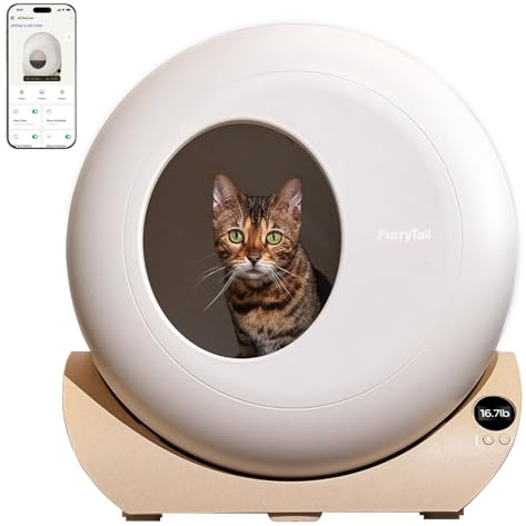 FurryTail Litière autonettoyante avec application – Bac à litière automatique pour tous vos chats, contrôle des odeurs, intérieur spacieux et grande capacité de poubelle, comprend 1 an