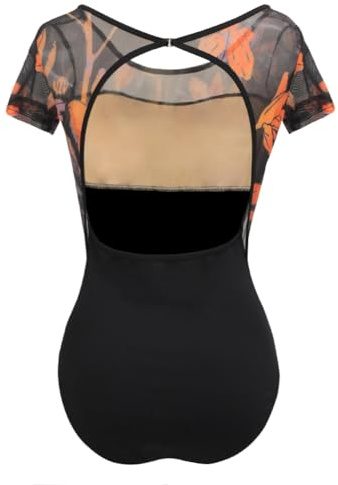 ROYAL SMEELA Sexy druck ballett trikot damen ballett tanztrikot frauen kurzarm ballett body erwachsene ballerina body damen ballettbody mit bh bedruckt tanz body für damen Rückenlos ballett tanzbody