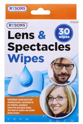 Rysons Lens Wipes for Glasses & Spectacles 30 Pack, Individually Sealed