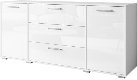 MINIO go for it - Kommode mit Schubladen 150 cm Breit TOGA I Sideboard für Wohnzimmer Schlafzimmer Flur I Moderne Komodenschrank I Kommode Weiss Hochglanz/Weiss