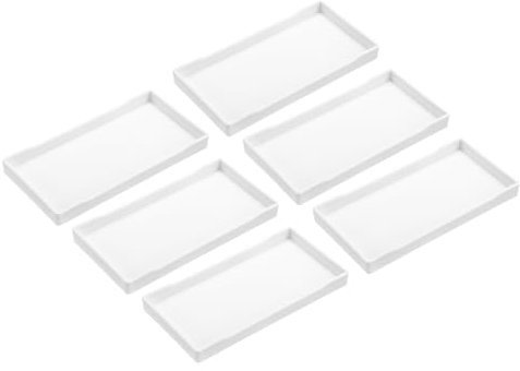 uxcell 6Pcs Serving Tray Small White Mini Tray 4 x 8 Plastic Rectangular Wooden Serving Trays Decorative Ottoman Platter for Breakfast Kitchen Bathroom