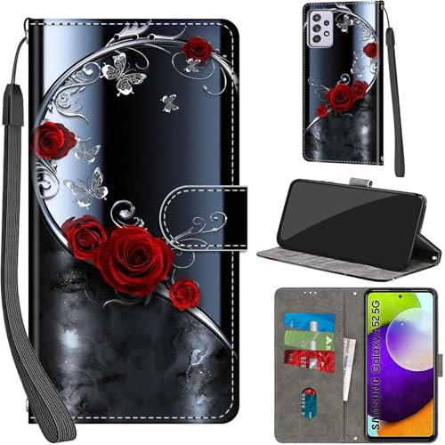 Handyhülle für Samsung Galaxy A52 / A52 5G / A52s 5G Hülle PU Leder Schutzhülle Klappbar mit Kartenfach Ständer HandytascheKameraschutz Flip Case Klapphülle für Samsung A52, silberner Schmetterling