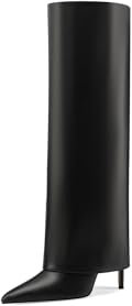 QUEEN HELENA Stivali Gambale Largo Alti al Ginocchio con Tacco a Spillo Donna K3442 (Nero Pu, Sistema Taglie Calzature EU, Adulto, Donna, Numero, Media, 37)