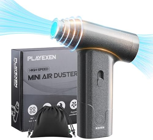 Playexen Aire Comprimido Limpieza PC, 110000 RPM Soplador de Polvo y Aspiradora de Mano sin Cable 2 en 1, Compresor Aire Portatil con Kit de Limpieza, Mini Aspirador para Laptop Teclado Coche Oficina