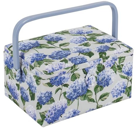 Hobby Gift Exclusive Mittelgroße Nähbox, Bastel-Aufbewahrungsbox, Zubehörablage, Nadelkissen, PVC-Griff 18,5 x 25,5 x 14,5 cm, Hortensie