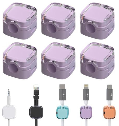 Magnetic Cable Clips 2024 Charging Cable Organizer, Magnetic & Self-Adhesive Holder for Desk & Bedside Table (Purple)