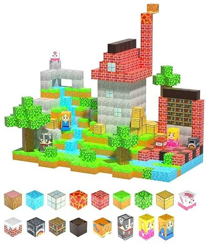 Magnetische Bausteine Blöcke 150 Stück, Mine Magnetic Blocks Haus Magnetblöcke, Magnetische Würfel Bauklötze STEM Montessori Konstruktion Spielzeug Geschenk für Kinder Jungen Mädchen ab 3 Jahre