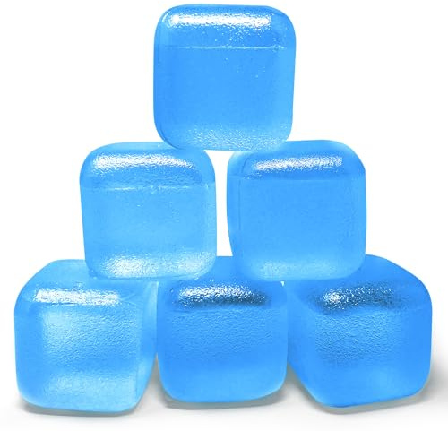 Extra Large Reusable Ice Cubes (2.2 Sq.) 6-Pack - BPA Free Plastic - Great for Cryotherapy Machines, Cold Therapy Units, (Blue)