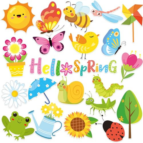 JULMELON Spring Magnets Decorations, 22pcs Hello Spring Flower Butterfly Reusable Cruise Door Magnets Stickers for Spring Easter Cruise Door Refrigerator Car Accessories