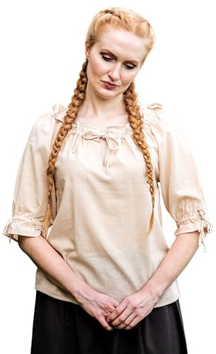Leonardo Carbone® Damen Bluse Vera | Schulterfrei | Schnürung | Karneval, Halloween, Cosplay, LARP, Mittelalterbluse, Tunika, Kostüm, Festival, Event | 100% Baumwolle Hanf M