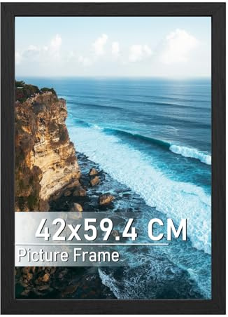 Histarzeda Wooden A2 Picture Frame 42x59.4 cm with A3 Mount, A2 Poster Frame for Family Photos, Display Horizontally or Vertically in Home, Office, Coffee Shop (Black)