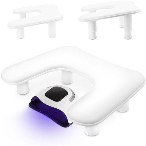 Support de Main pour Manucure : Repose-Mains Ergonomique en Forme de U - Hauteur Réglable, Cuir PU Blanc, Coussin de Poignet pour Technicien(ne) s Ongles et Salon de Manucure