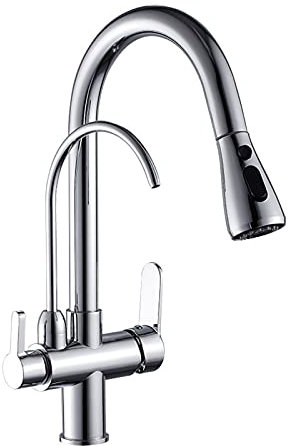 ZCCZJS Küchenarmatur, Küchenmischer Hahn mit Pull Down Doppelfunktion Sprühgerät Solid Messing Einer Griff kalt und heißes Wasser Küchenspüle Mixer Hahn