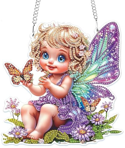 MOGTAA 5D Engel Diamond Painting Anhänger, Schmetterling Diamond Painting mit Kette Kinder Erwachsene, Diamant Painting Fensterbilder, Hängende Ornament Bastelset Set für Wand Decor