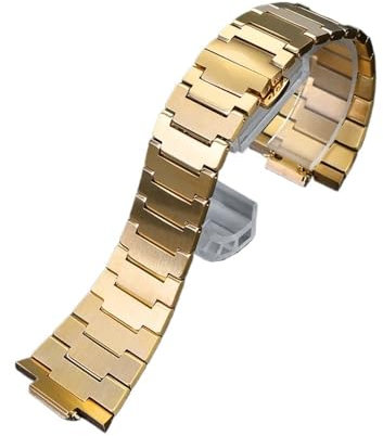 PctkeLsend 27 * 12mm Konvexen joint verfeinert metall Edelstahl/Leder Armband Fit for Tissot PRX Super Player T137410A/407A(Gold)