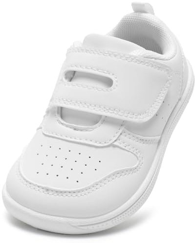 STQ KIDS Mode Basket Enfant Garcon Fille Chaussures Barefoot Facile à Nettoyer Chaussures Pieds Nus Larges pour Enfants Antidérapant Mixte Bebe Sneakers pour à La Course Tout Blanc 23 EU