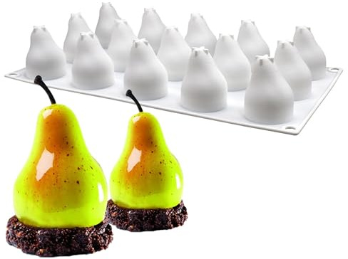 LONGHAO Moule En Silicone Poire-3D, 15 Pièces, 37*49mm, Sans BPA, Pour Gâteaux, Chocolat, Mousse, Pâtisserie, Diy Poire 3D, 8 Trous