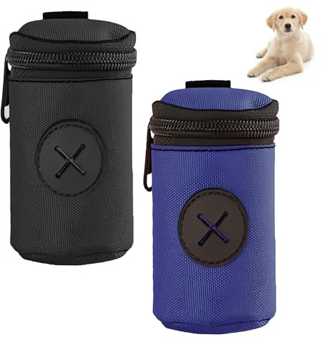 2 Pieces Dog Poop Bag Holder for Lead,Poo Bag Dispenser with Pull Hole & Carabiner Clip，for Walking, Hiking, Travel – Fits Most Poo Bags Rolls (Blue & Black)