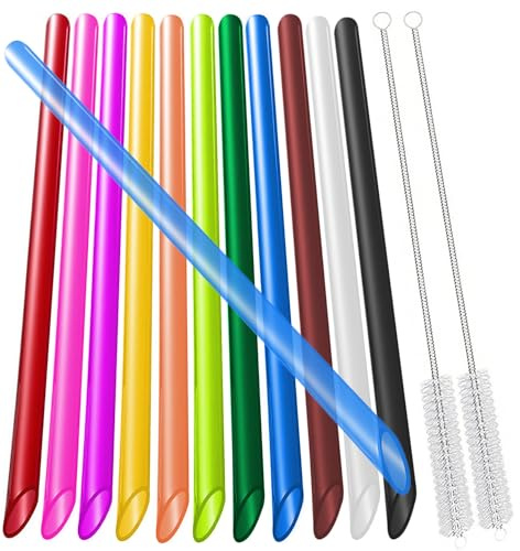 vgggrd 12 Pezzi Cannucce Riutilizzabili, Cannucce in Plastica, Colorate Cannucce Diritte con 2 Spazzole per Frullati Bubble Tea Bevande Calde e Fredde, 260 X 12 mm(Multicolore)